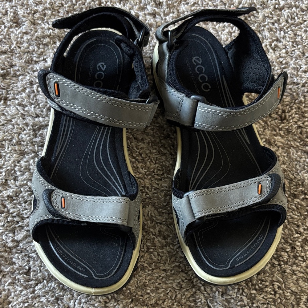 Ecco Women’s Receptor Yucatan Gray Black Adjustable Sport Sandals Size 36